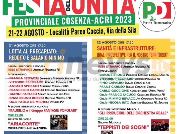 Ad Acri La Festa De Lunit Provinciale Il E Agosto Acrinews It