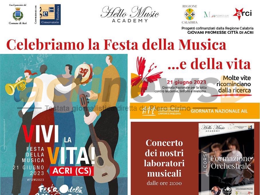 Domani Celebriamo La Festa Della Musica E Della Vita AcriNews It